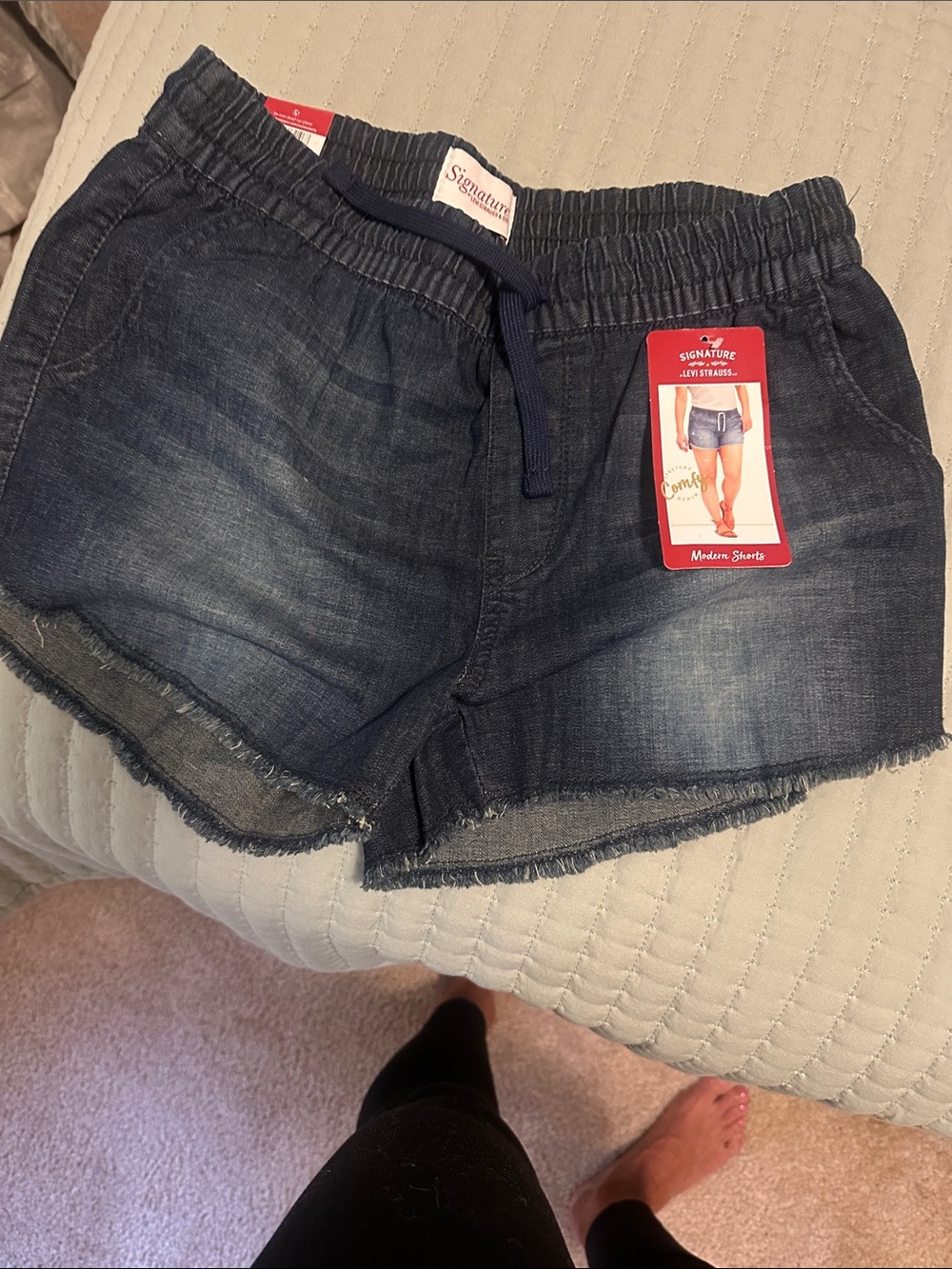 Signature by Levi Strauss Dark Blue Denim Drawstring Shorts